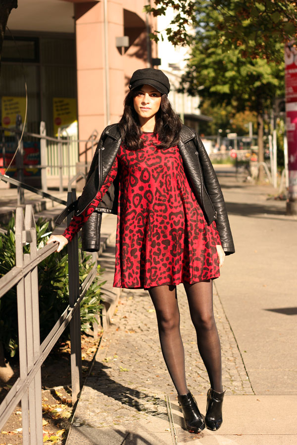 red and black leopard dress